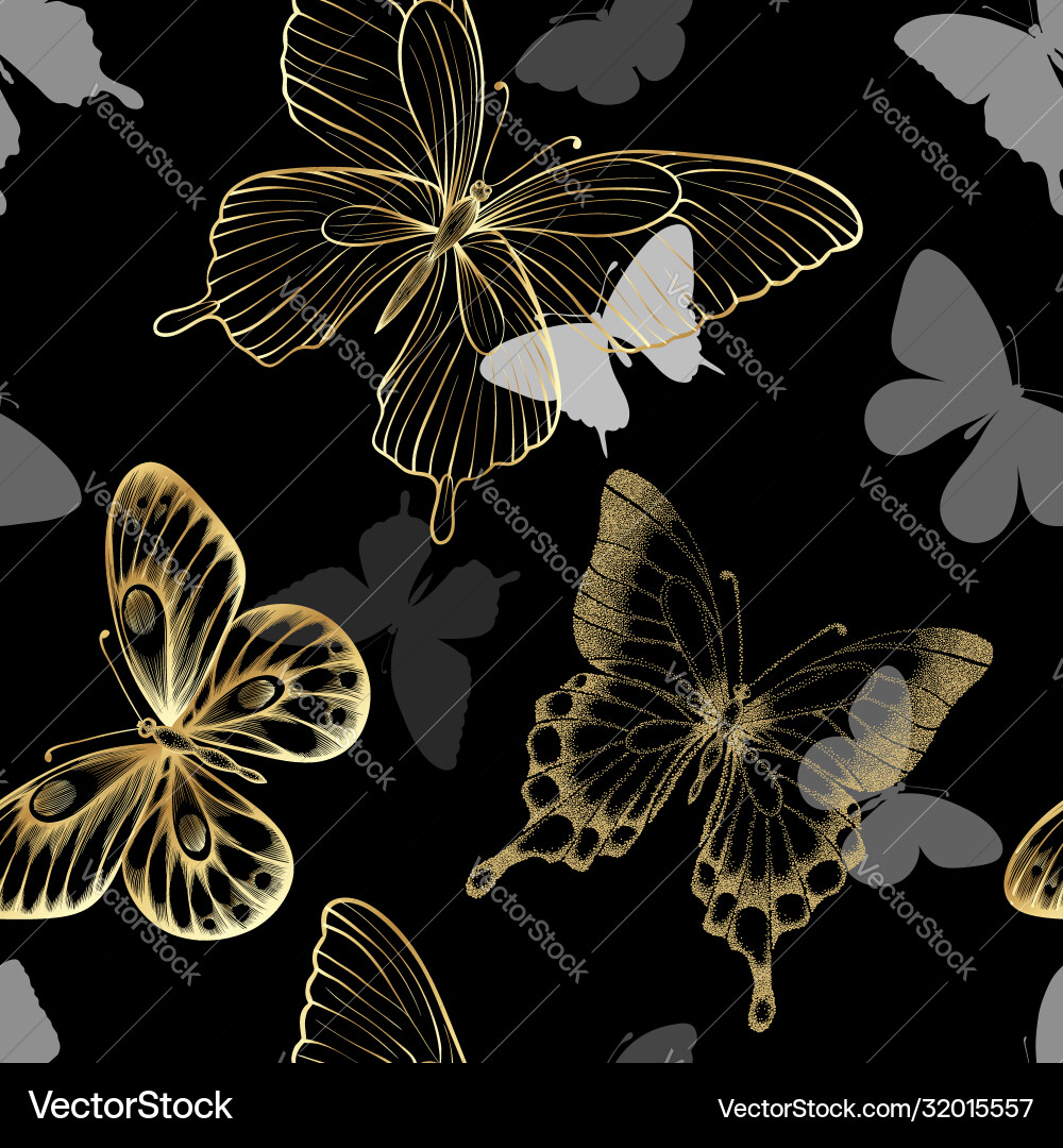 Golden Butterfly Seamless Pattern Royalty Free Vector Image