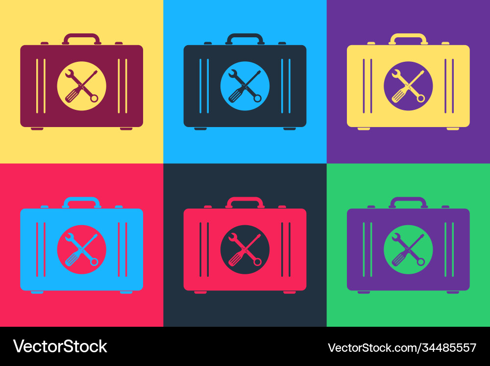 Pop art toolbox icon isolated on color background Pop art toolbox icon isolated on color background Vector Image