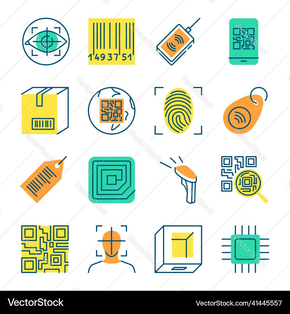 Qr code and barcode icon set in colored line style Qr code and barcode icon set in colored line style Vector Image