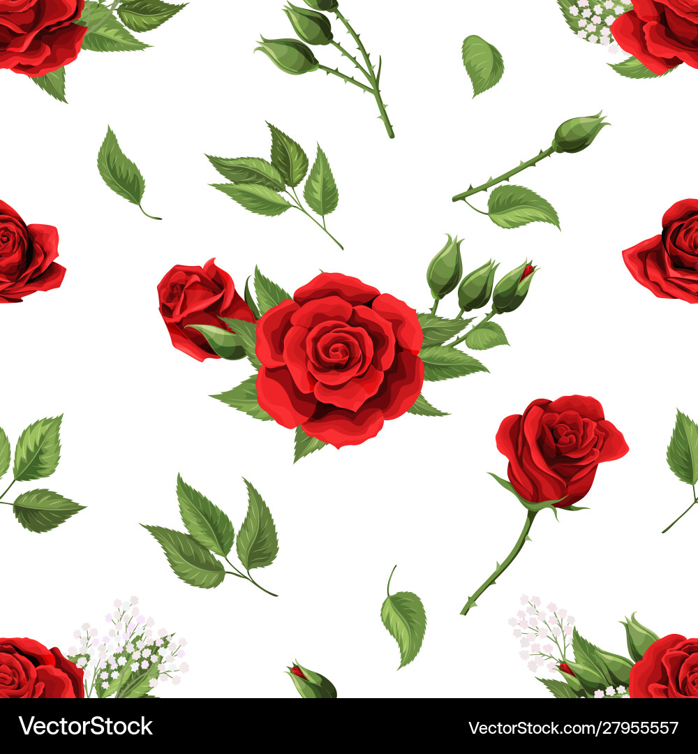 Red Rose Floral Seamless Pattern Vector Image