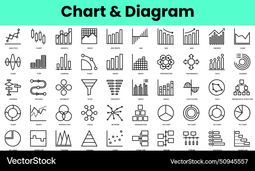 Set of chart and diagram icons linear style icon Set of chart and diagram icons linear style icon vector image