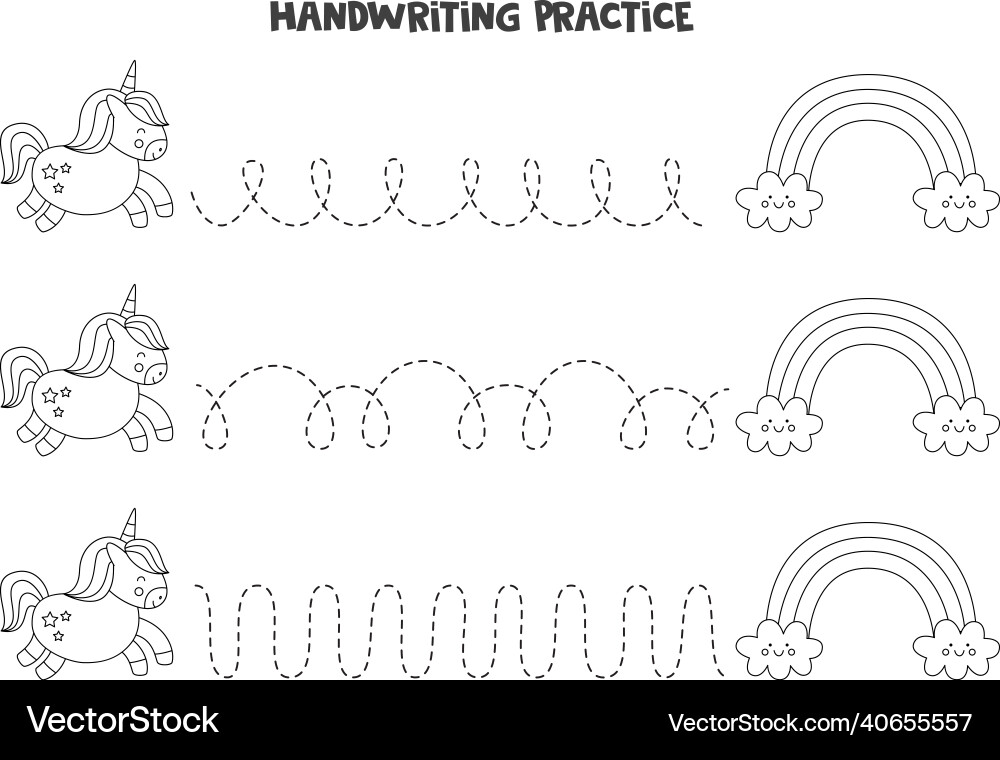 Tracing lines with cute unicorn and rainbow Tracing lines with cute unicorn and rainbow Vector Image
