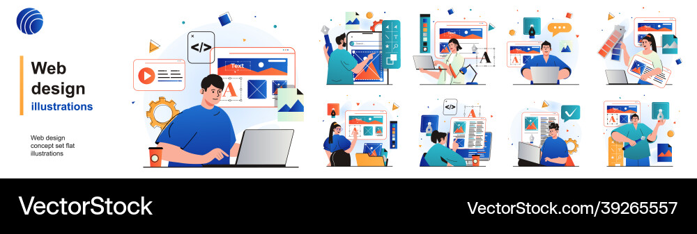 Web design isolated set designers create website Web design isolated set designers create website Vector Image
