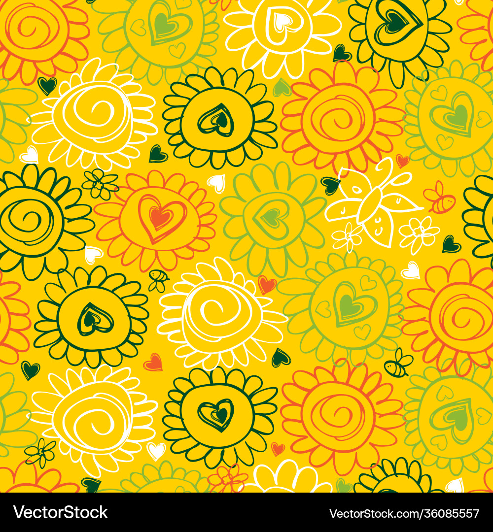 Yellow doodle hand drawn flower power Vector Image