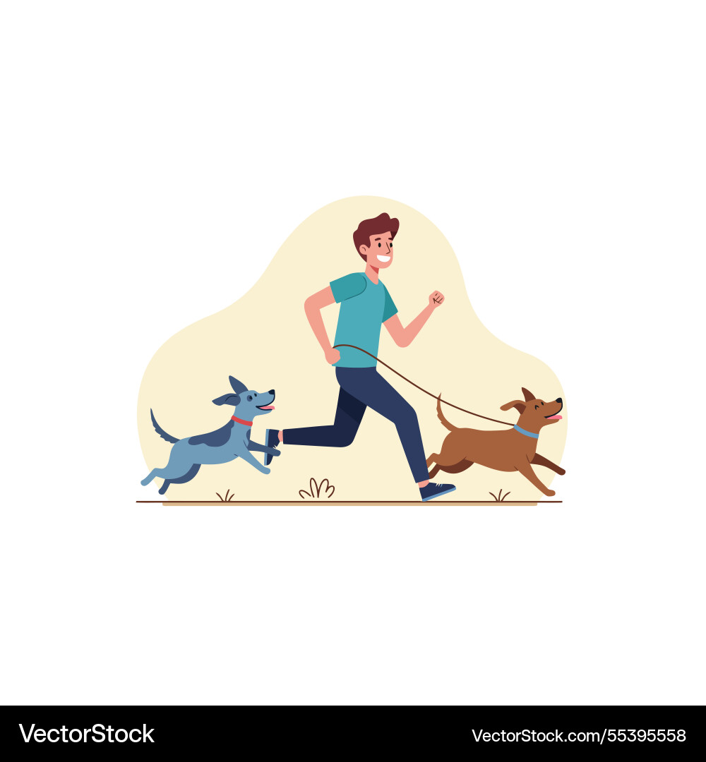 Man running with two dogs on leash for exercise vector image
