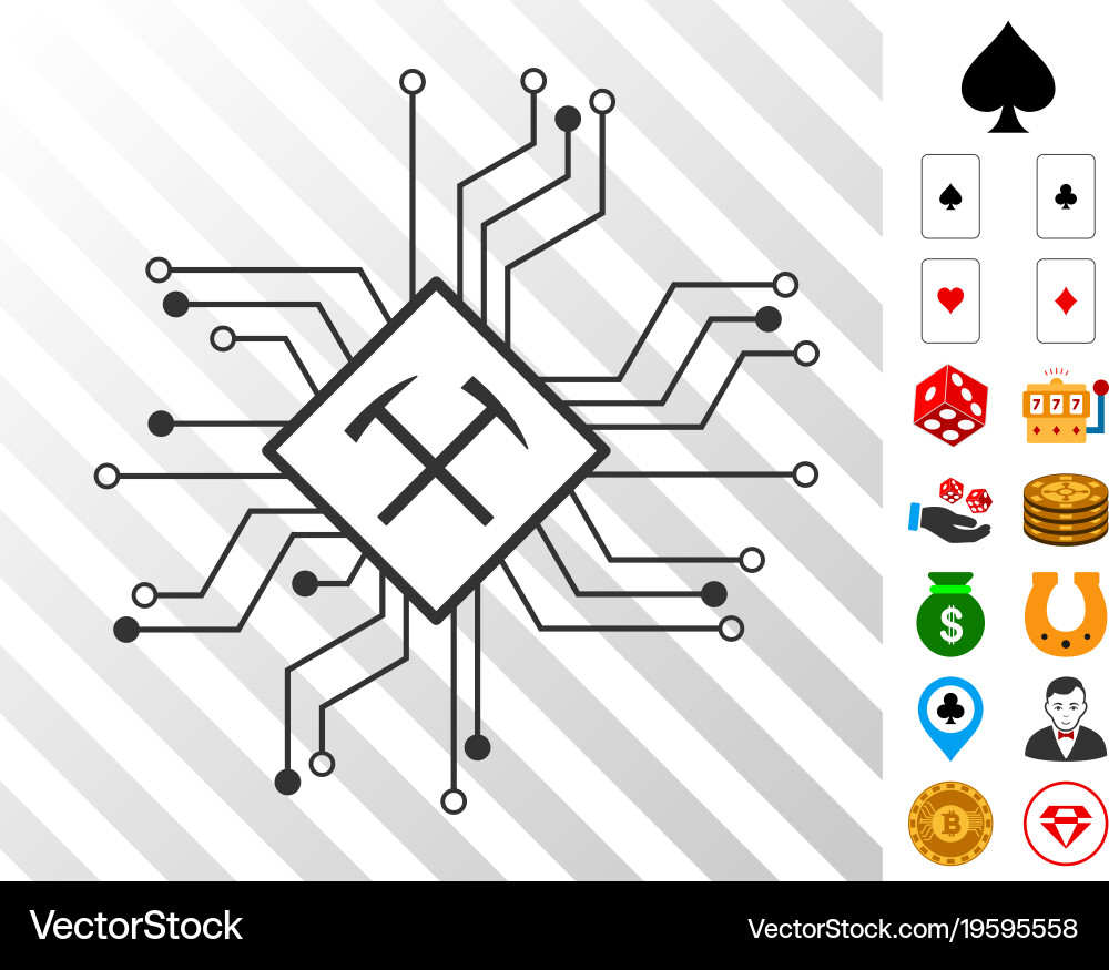 Mining processor circuit icon with bonus Vector Image