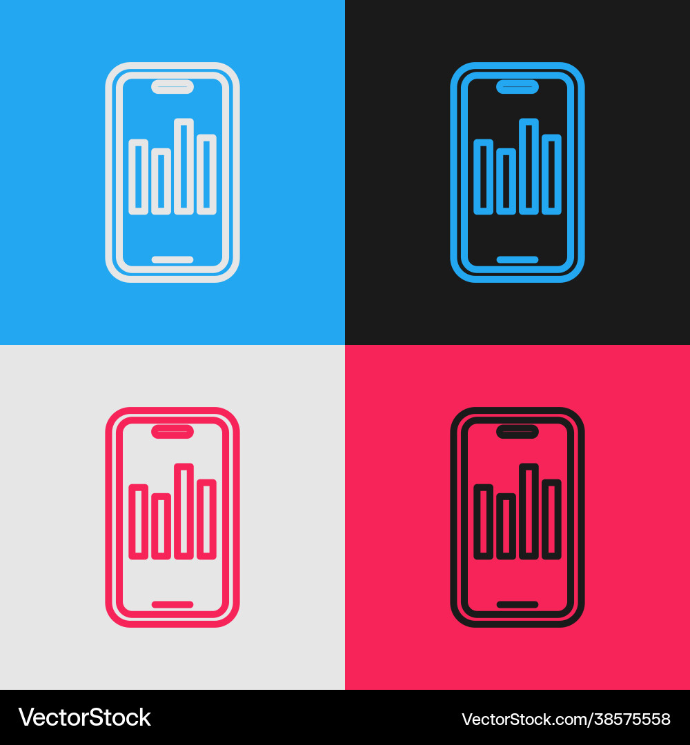Pop art line mobile phone with graph chart icon Pop art line mobile phone with graph chart icon Vector Image