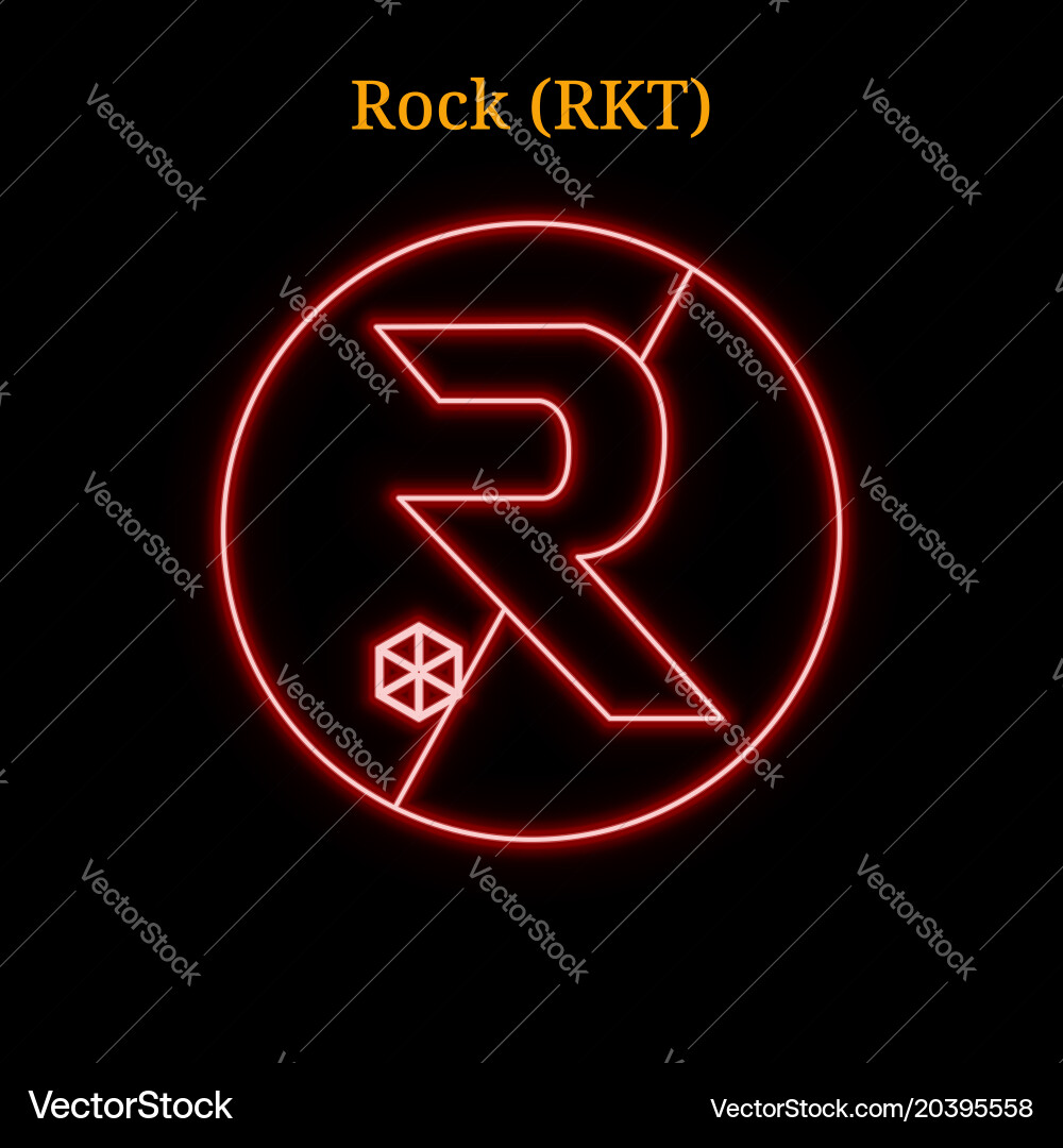 Red neon rock rkt cryptocurrency symbol – Royalty-Free Vector | VectorStock