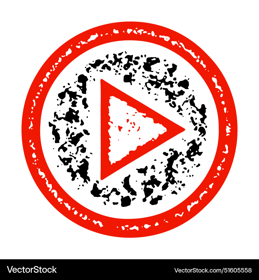 Red play button icon with texture Vector Image