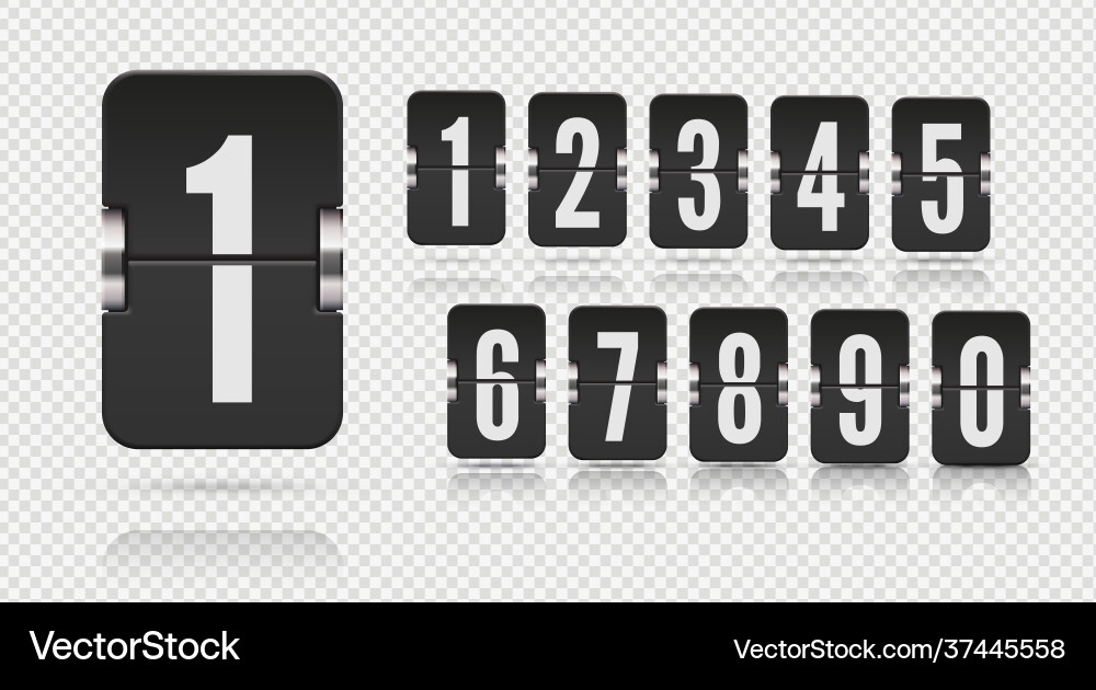 Set flip scoreboard numbers with reflections vector image