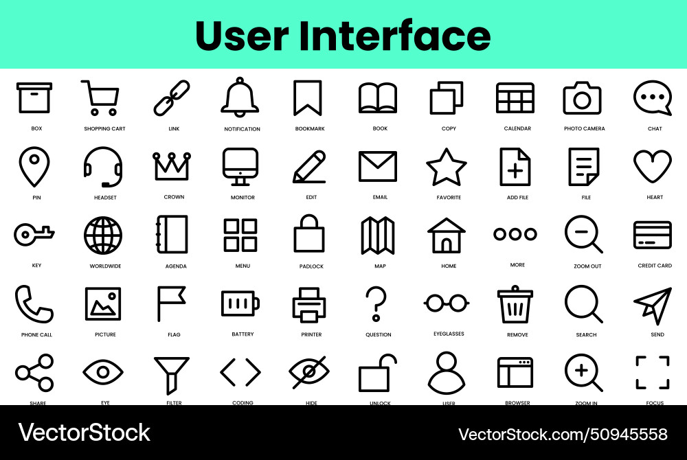 Set of user interface icons linear style icon Set of user interface icons linear style icon vector image