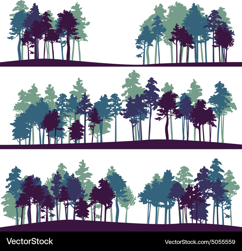 Pine Tree Landscapes - Silhouettes Vector Image