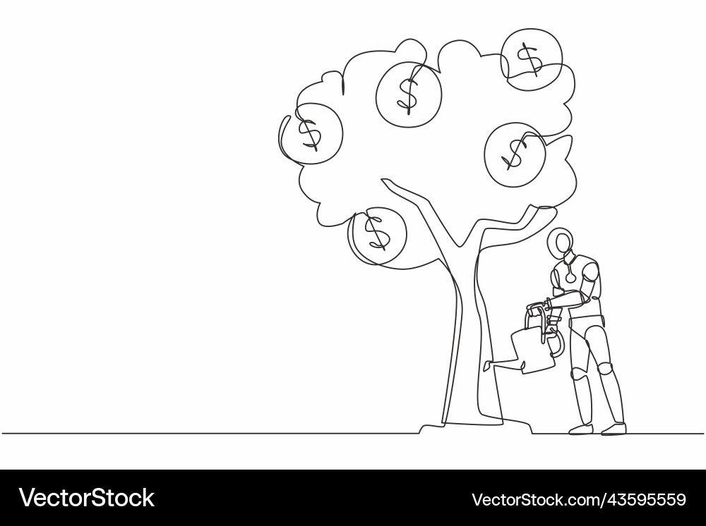 Single continuous line drawing robot watering Vector Image