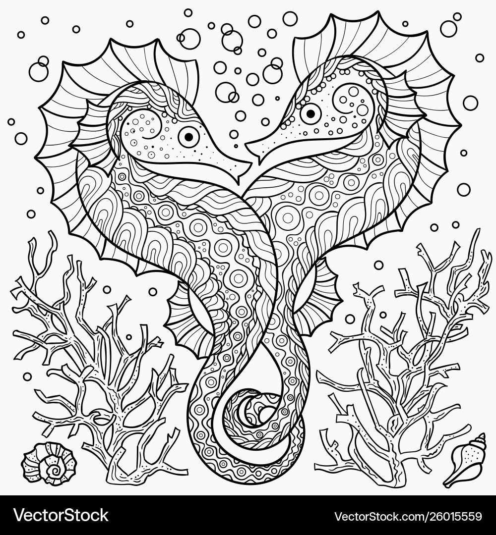 Stylized Seahorse Coral Art Vector Image