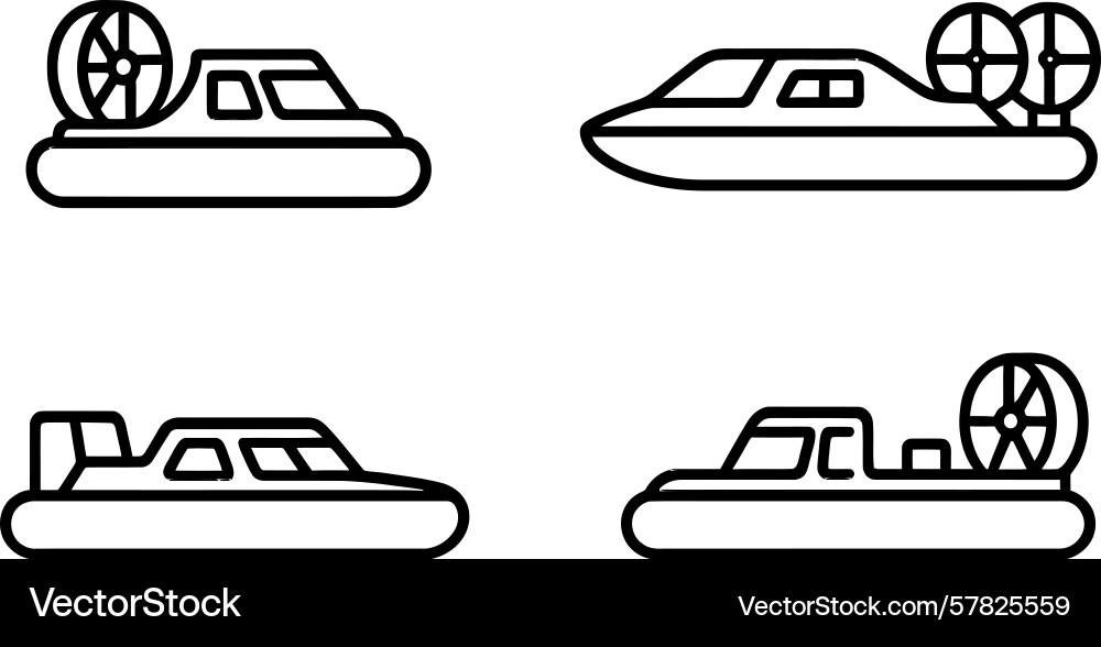 Various types of hovercraft displayed in a simple vector image