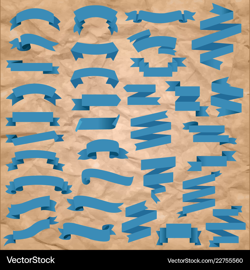 Blue web ribbon big set cardboard background Vector Image