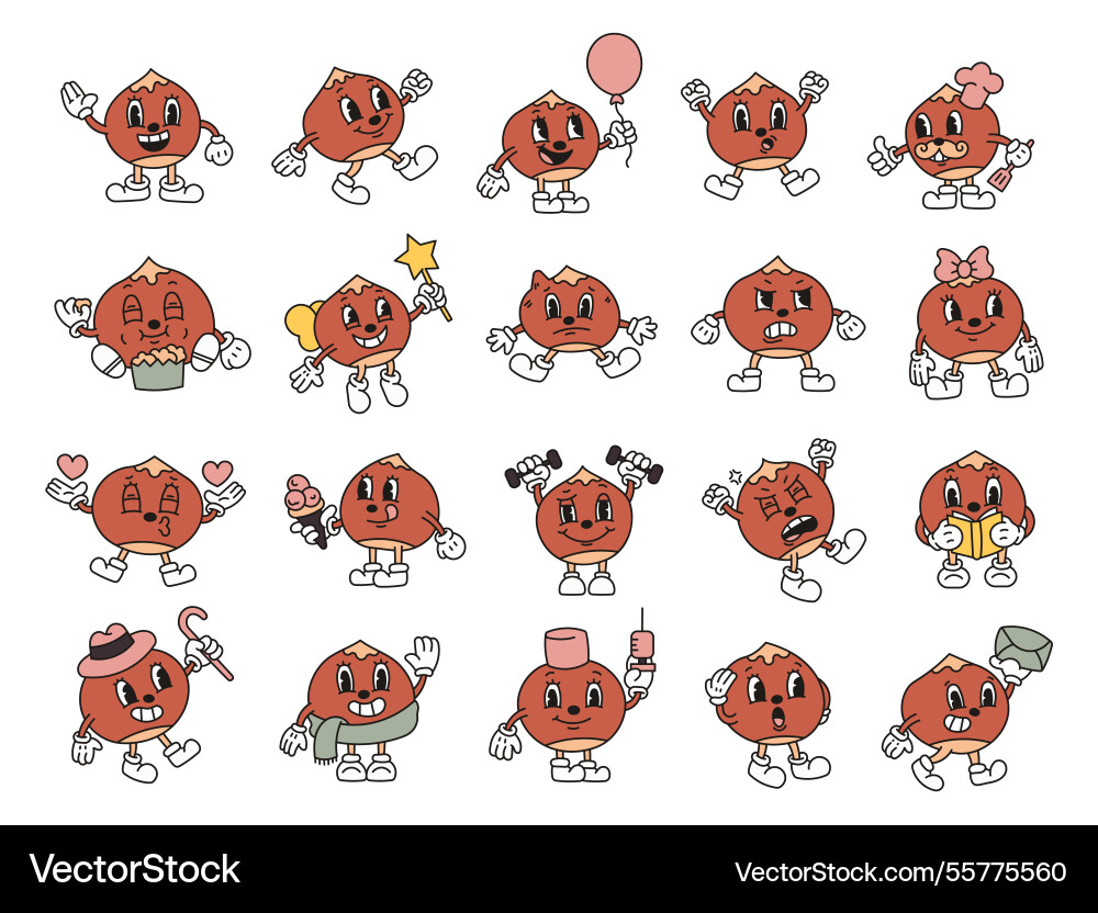 Chestnut character set with different emotions Vector Image