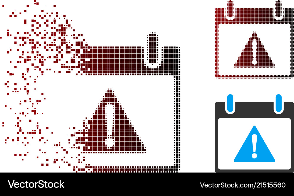 Disintegrating pixel halftone warning calendar day Disintegrating pixel halftone warning calendar day Vector Image