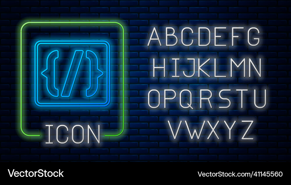 Glowing Neon Programmiersprachen-Syntax-Symbol Vektorbild