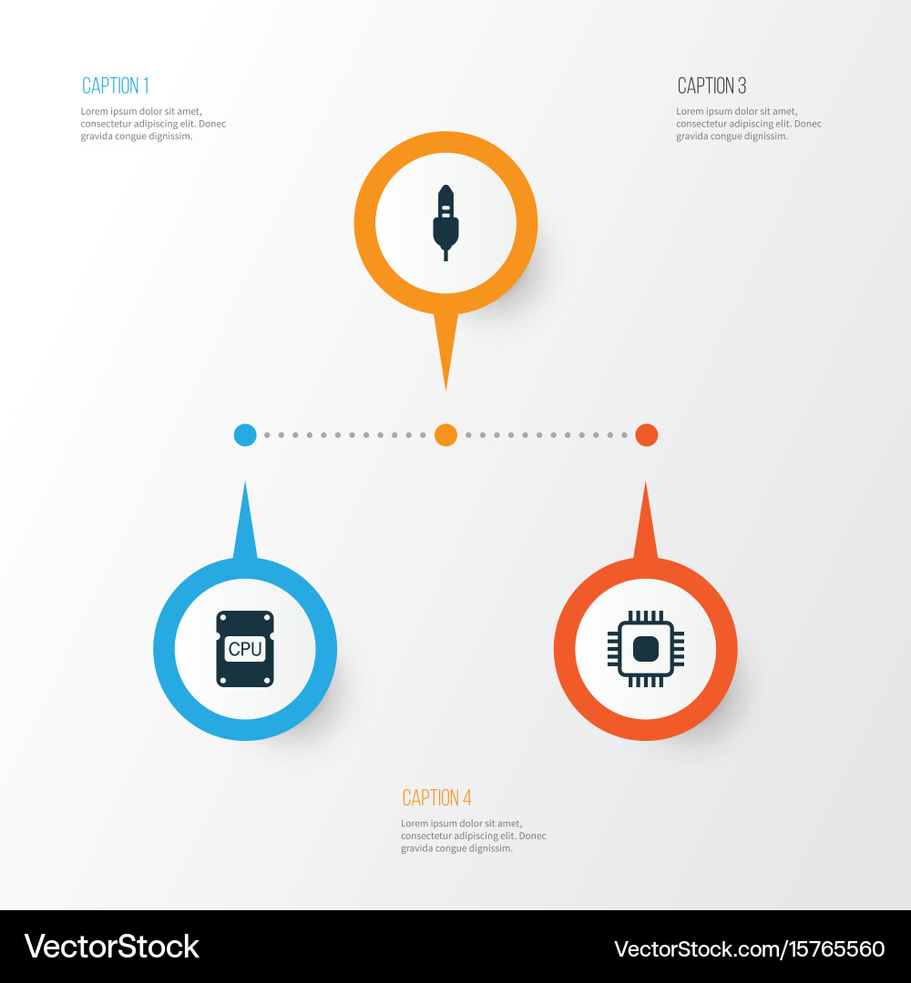 Hardware icons set collection of chip cpu aux cord Vector Image