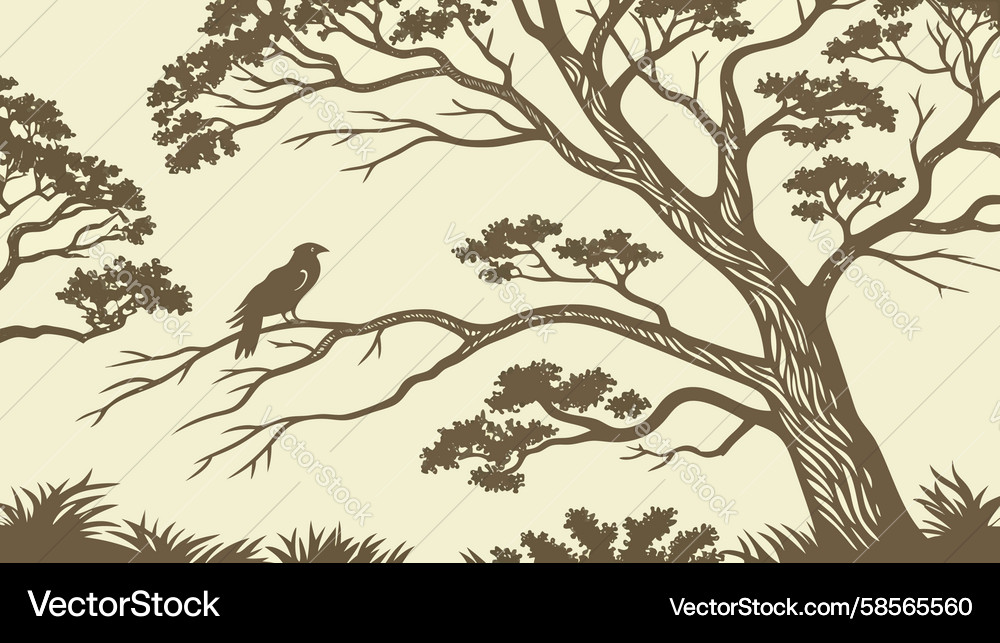 Lone Tree with Bird Vector Image