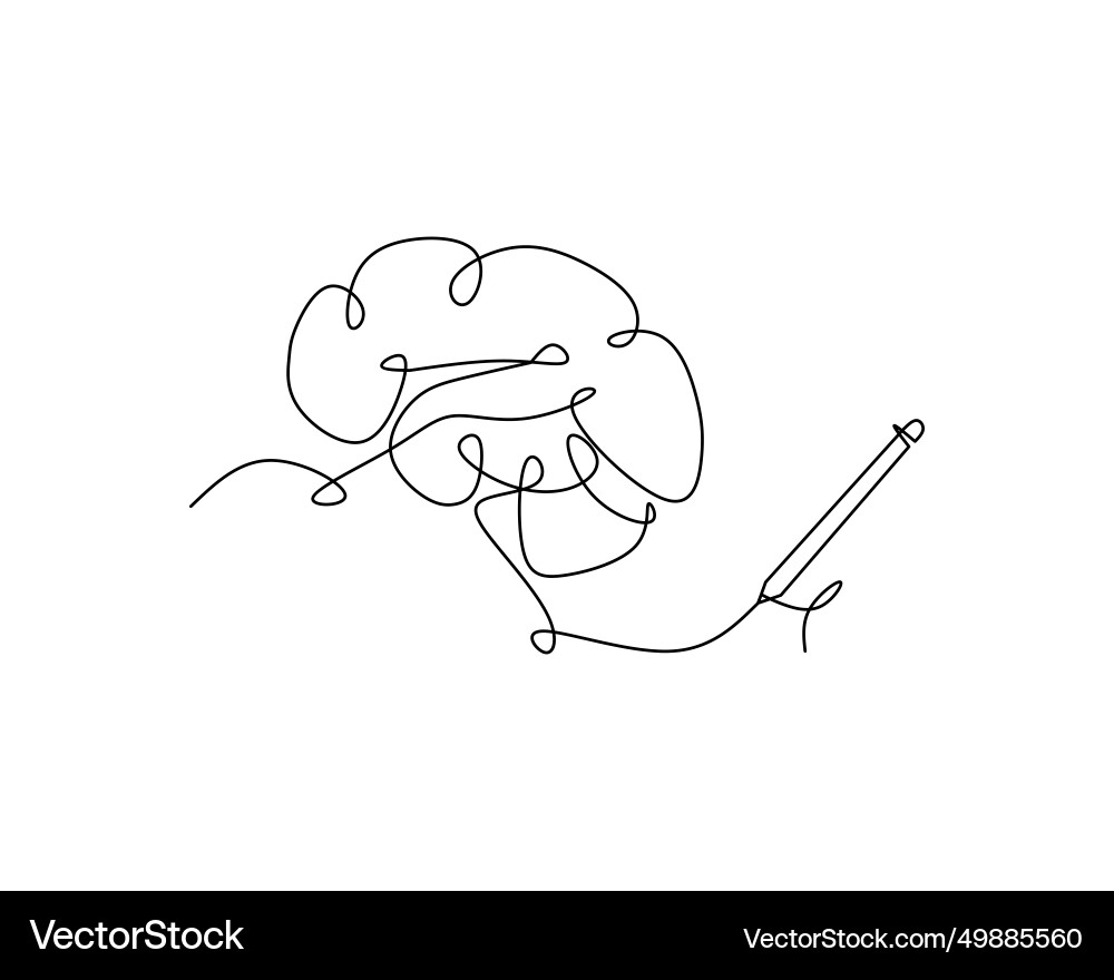 One continuous line of brain drawing pen creating One continuous line of brain drawing pen creating Vector Image
