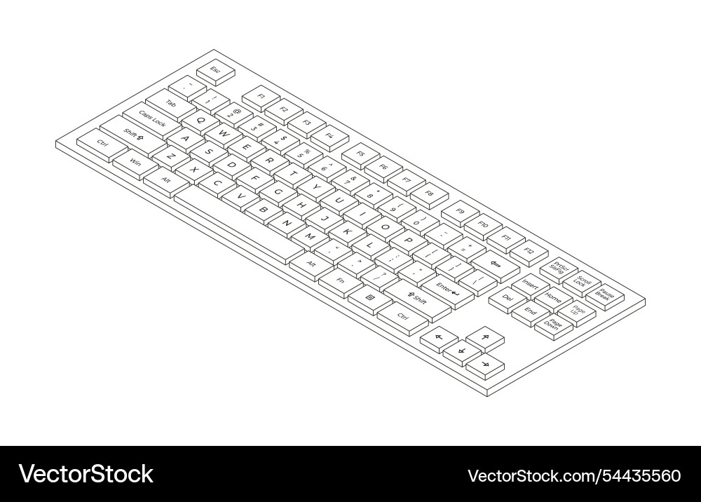 Outline isometric keyboard with letters vector image