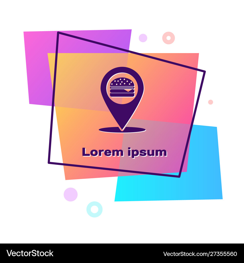 Purple map pointer with fast food burger icon Purple map pointer with fast food burger icon Vector Image