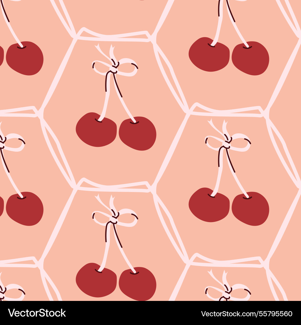 Repeating cherry pattern with geometric background Repeating cherry pattern with geometric background vector image
