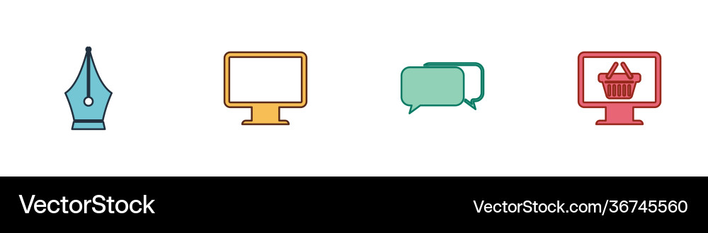 Set fountain pen nib computer monitor screen Vector Image