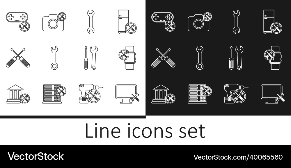 Set line computer monitor service smartwatch Vector Image