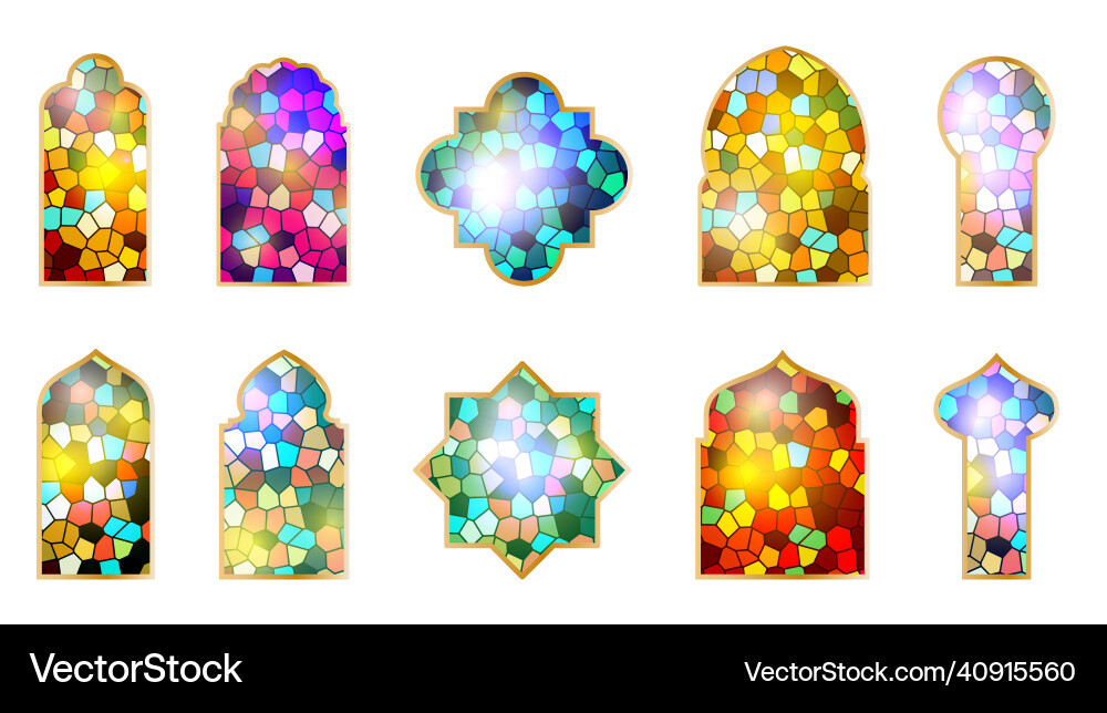 Set of arabic stained glass windows islamic Set of arabic stained glass windows islamic vector image
