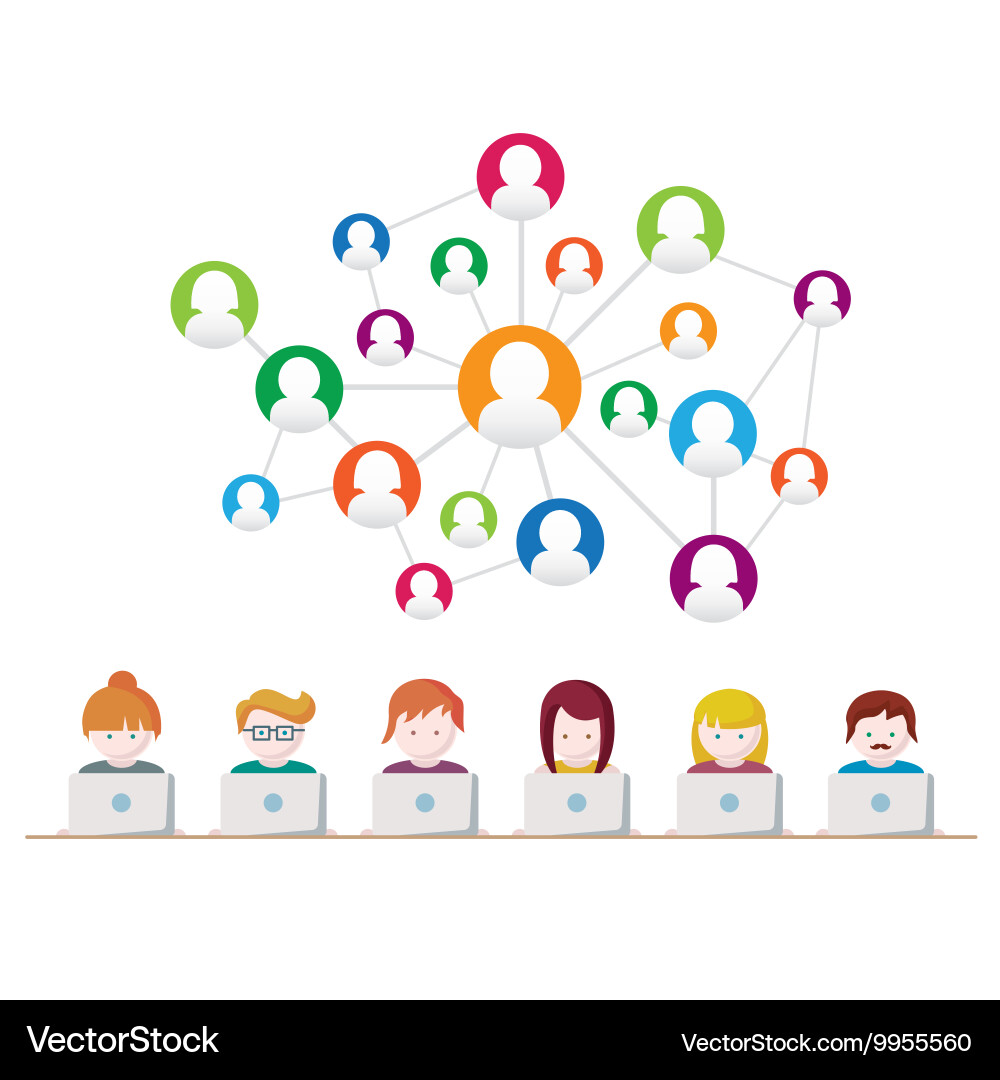 Social media network people with computers Vector Image