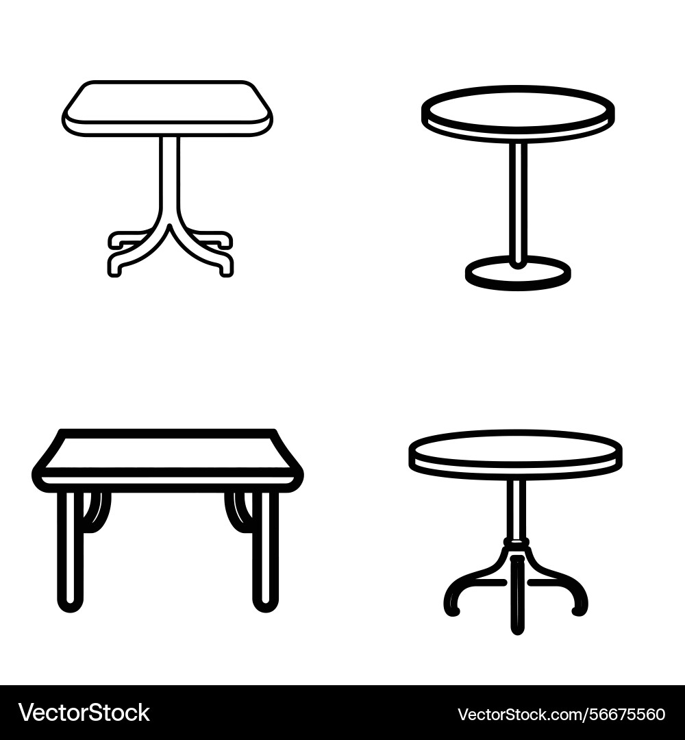 Table icon set rectangular round different styles vector image