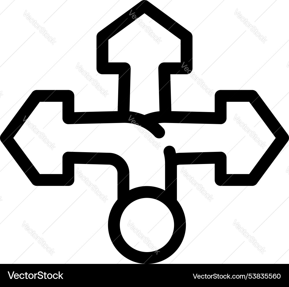 Three way directional arrow pointing towards Three way directional arrow pointing towards vector image