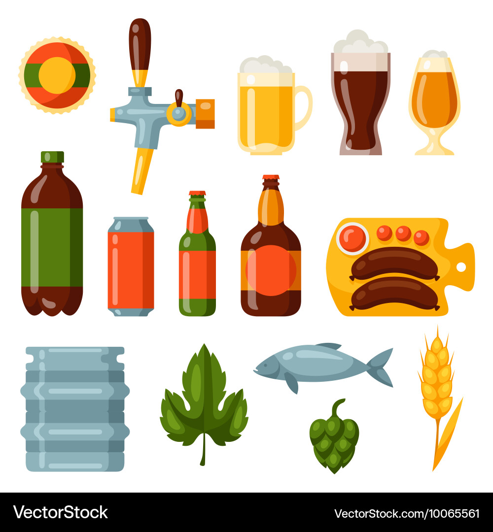 Beer icon and objects set for design vector image