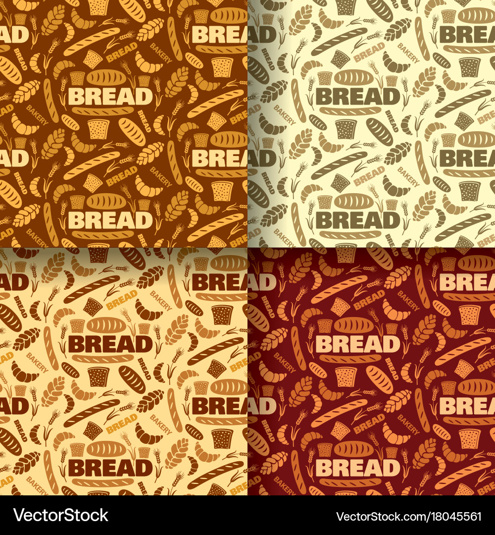 Bread and bakery color seamless patterns Vector Image