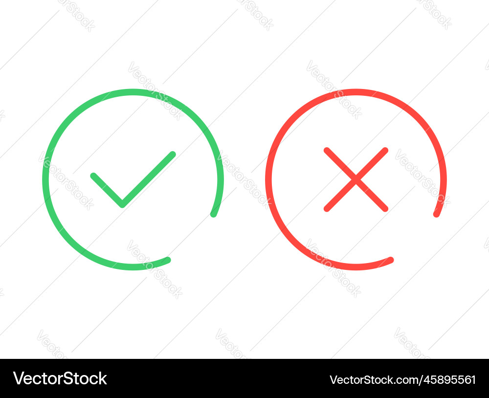 Cross and check mark icon in flat style checkmark Vector Image