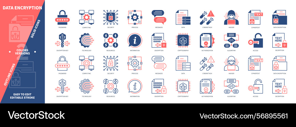 Data encryption solid outline set Data encryption solid outline set vector image