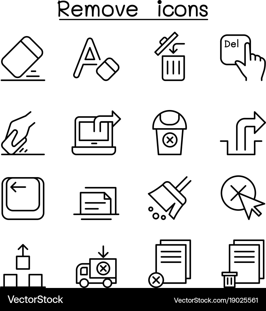 Delete & Erase Icon Set - Thin Line vector image