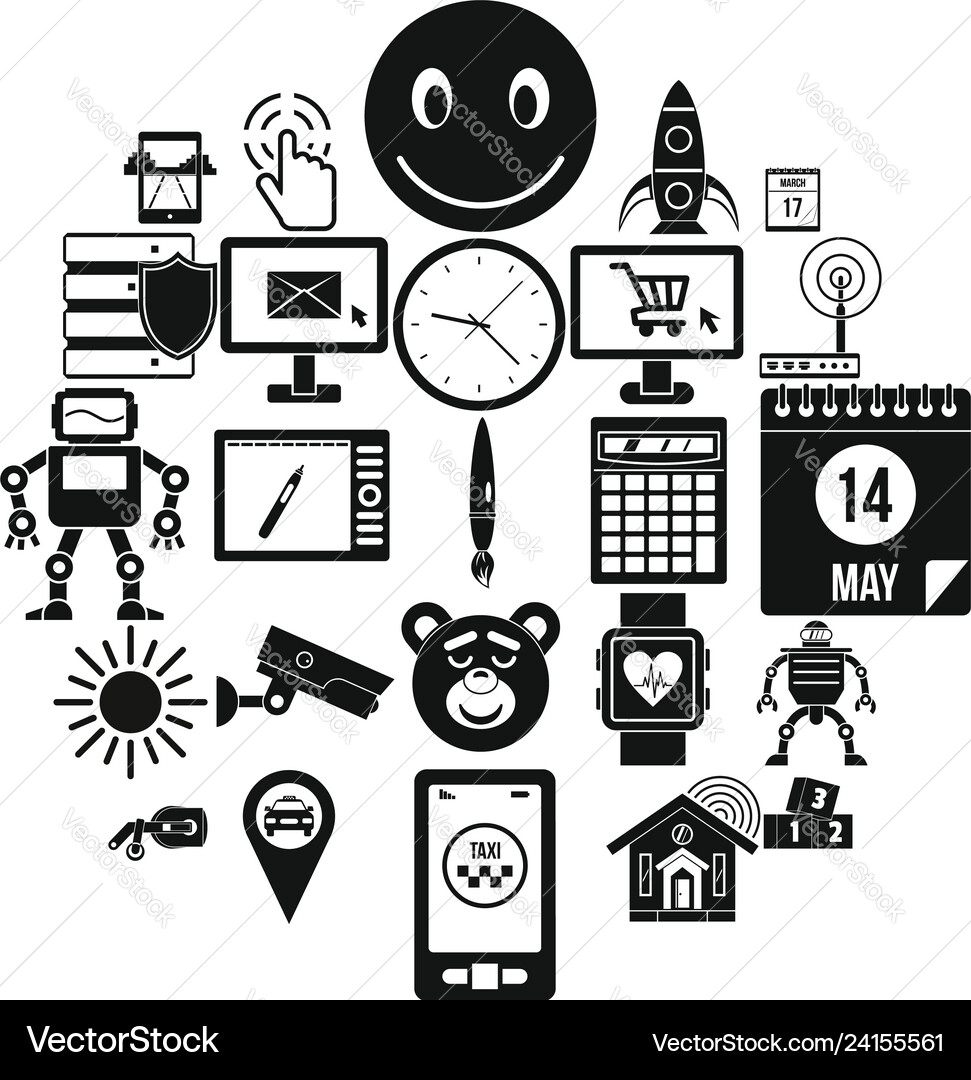 Hardware icons set simple style Hardware icons set simple style Vector Image
