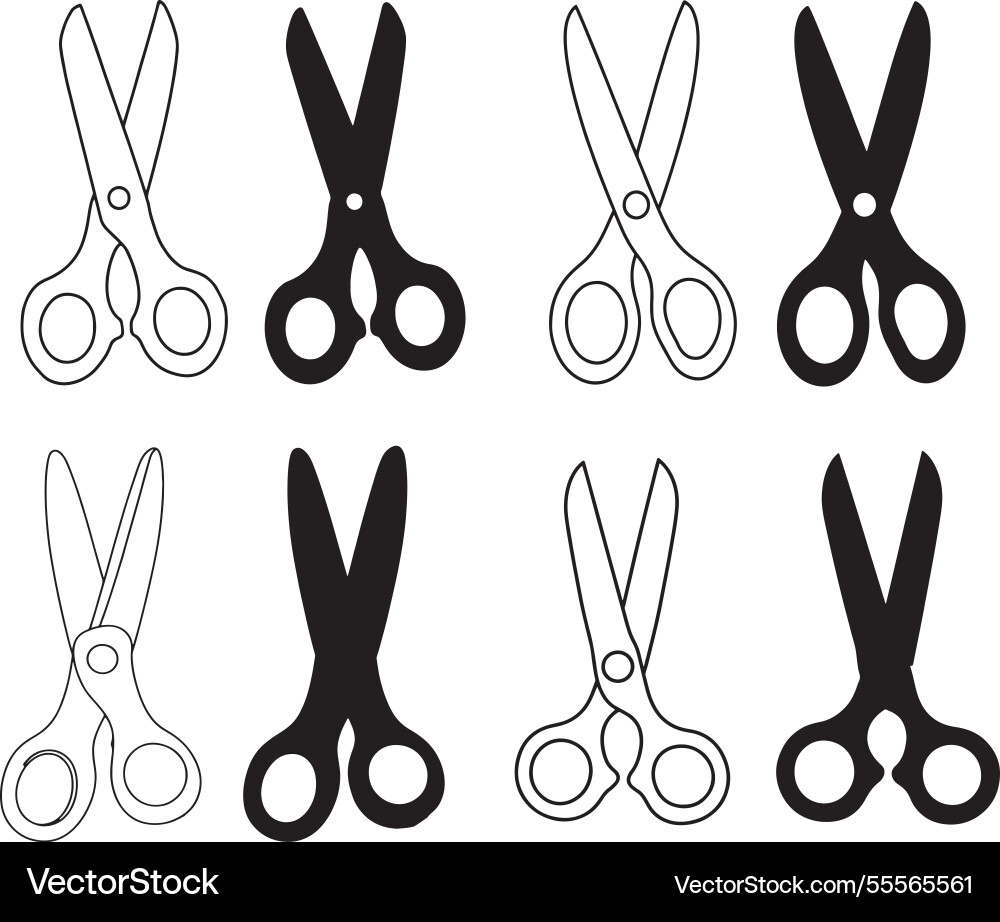 Open scissors icon set red symbol black Vector Image