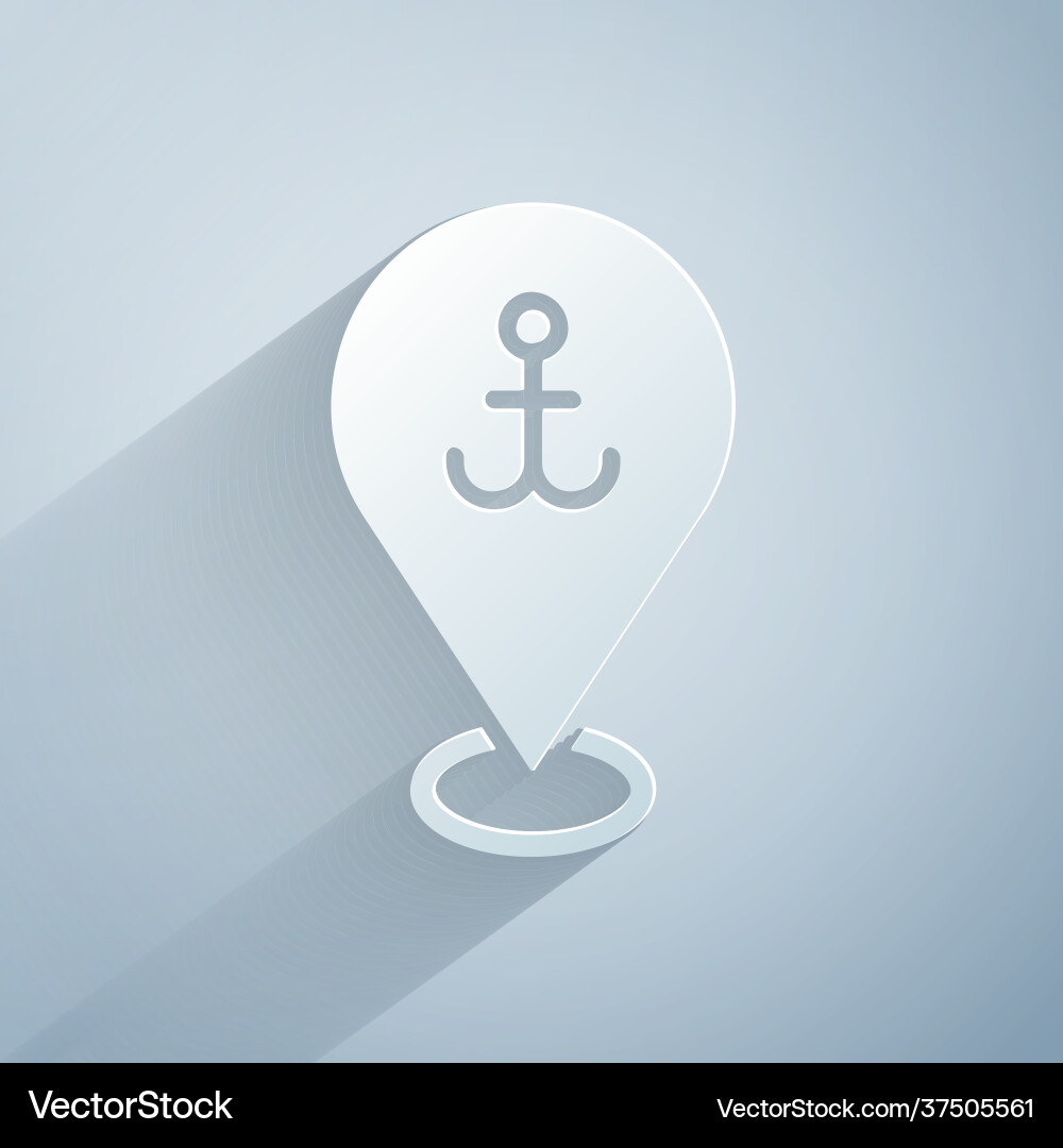 Paper cut map pointer with anchor icon isolated Paper cut map pointer with anchor icon isolated Vector Image