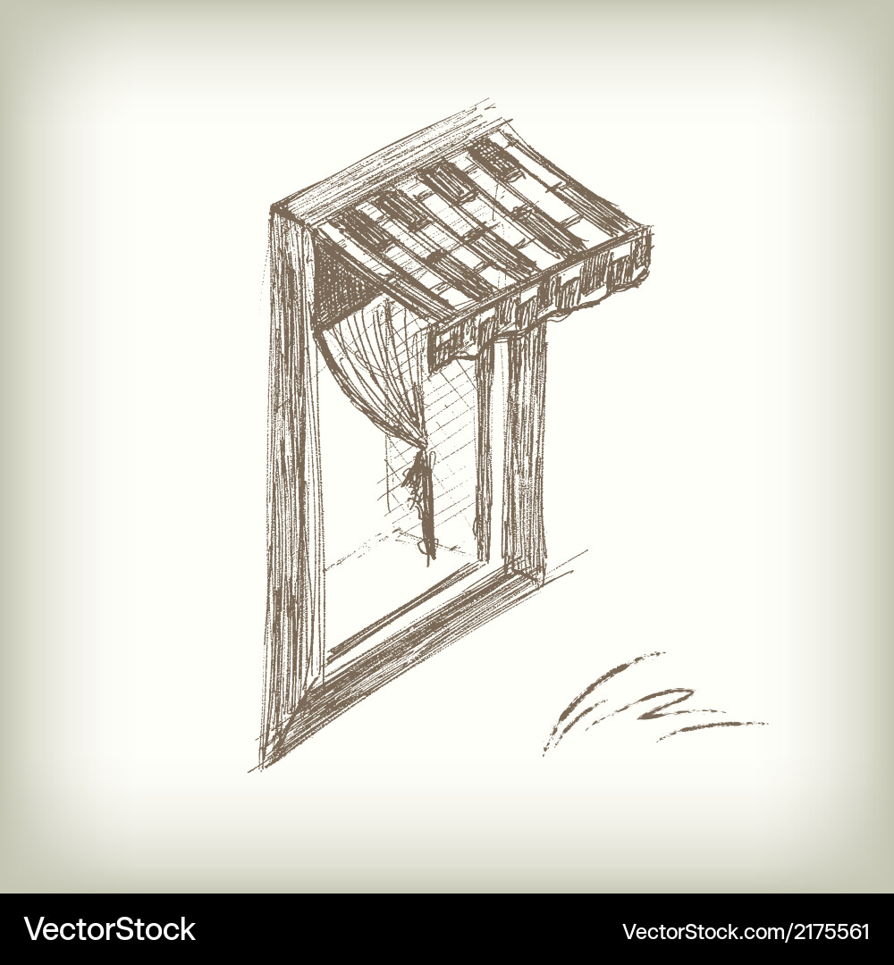 Pencil Sketch Window with Awning Vector Image