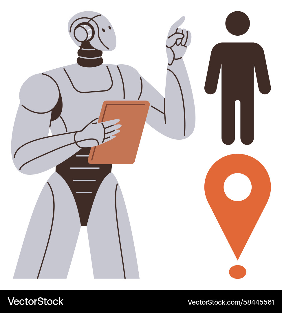 Robot with Location Marker & Clipboard Vector Image