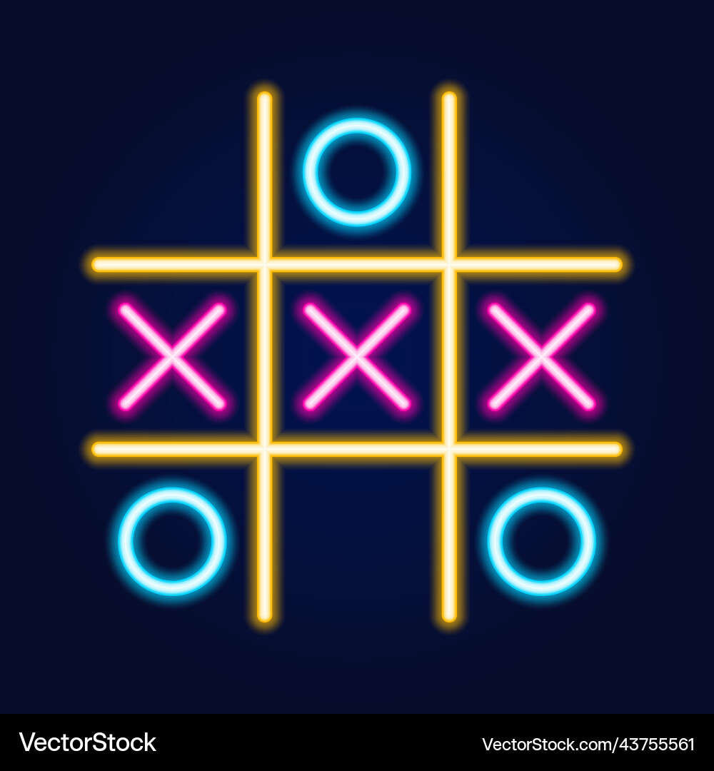 Tic Tac Toe Spiel Linear Outline Icon Neon Stil Vektorbild
