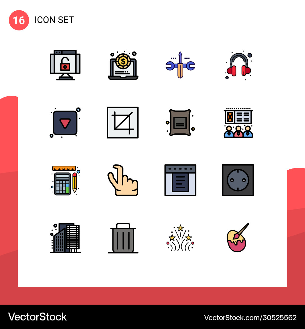 16 user interface flat color filled line pack Vector Image