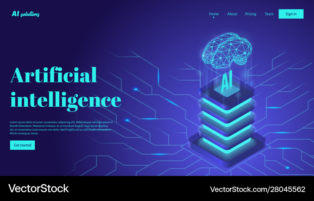 Artificial intelligence landing page header Artificial intelligence landing page header Vector Image