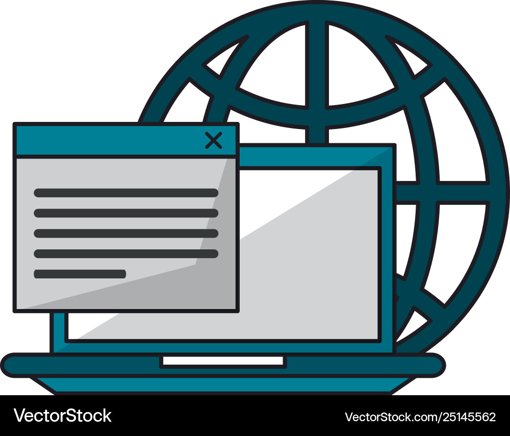 Computer with documents and globe Computer with documents and globe Vector Image