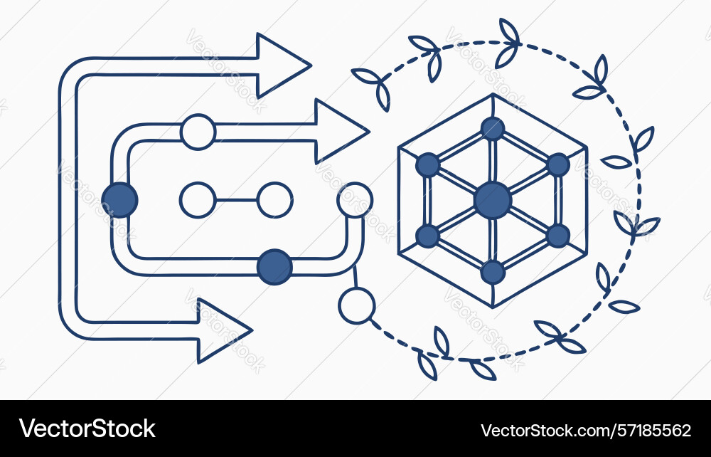 Data flow and network connections with geometric vector image